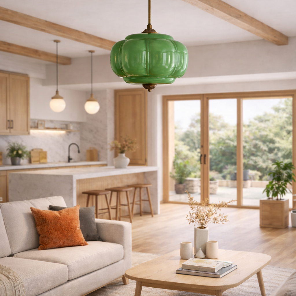 Aria pendant light installed in a warm dining room setting
